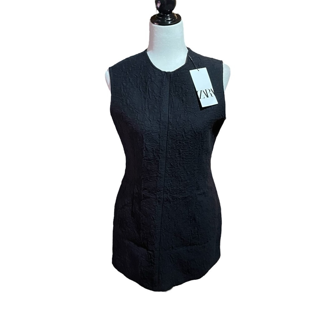 Zara textured black Mini Dress-Size 10-Fits more Size 8-NWT-Shift Dress
